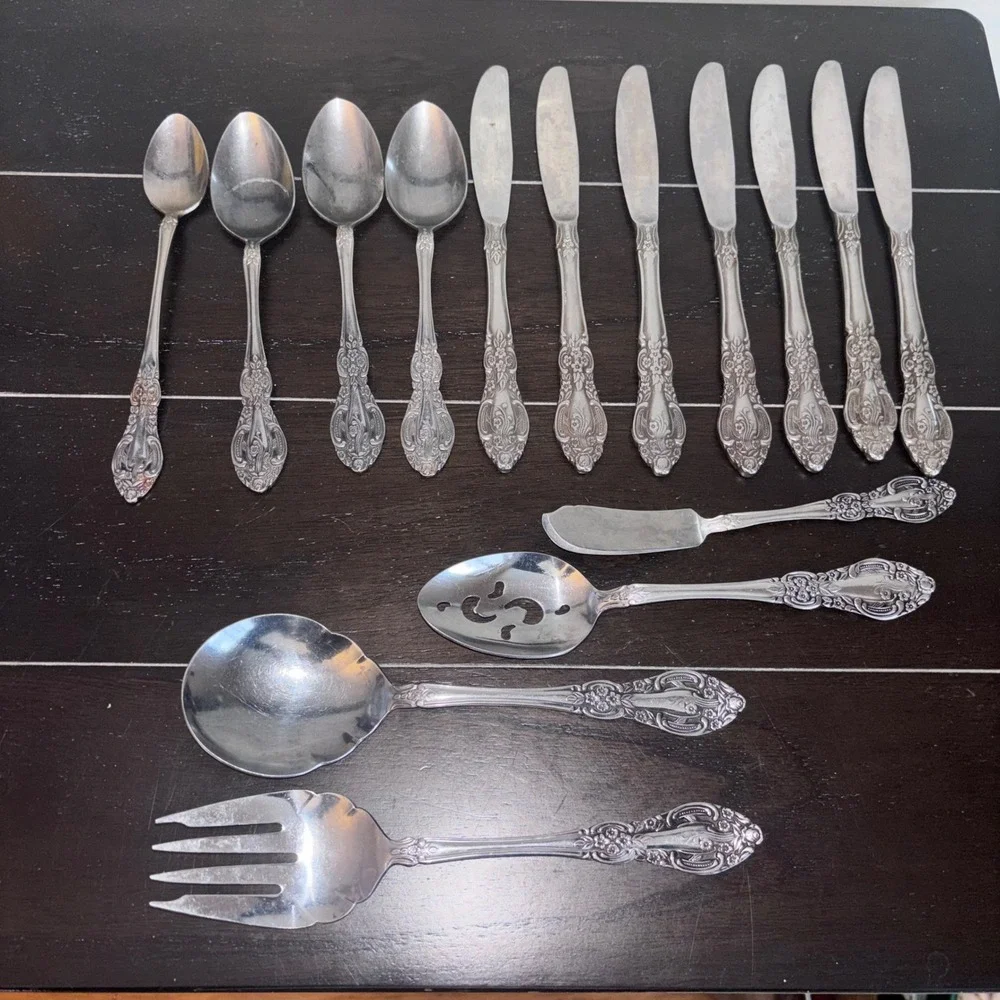 Vintage | Springtime‎ | Stainless Japan Ornate Floral Serving and Flatware Set